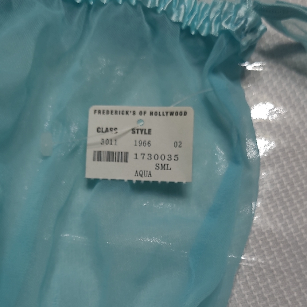 Frederick's of Hollywood Aqua Lace Chemise With Thong, Size Small - Picture 8 of 8